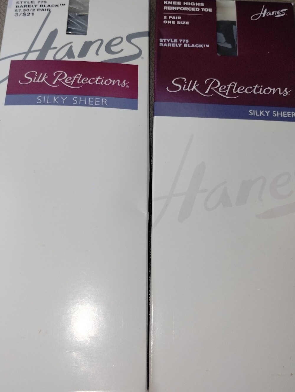 Hanes Silk Reflections Silky Sheer Knee High Barely Black 3 Pairs Total